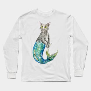 Grey Mermaid Cat Long Sleeve T-Shirt